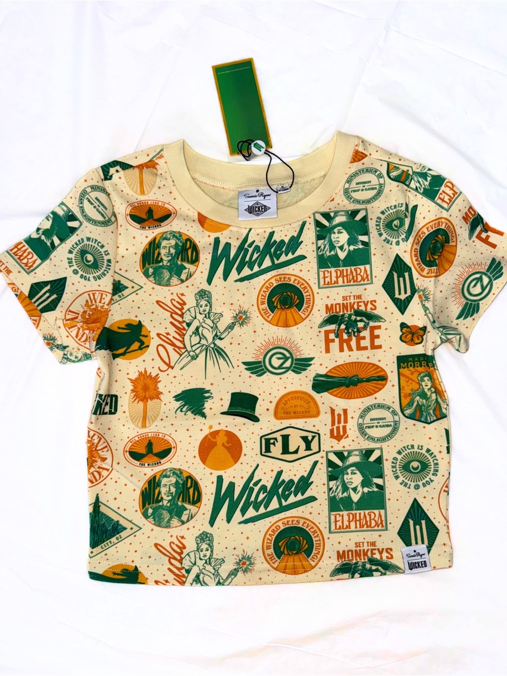 Samii Ryan x WICKED For Good All Over Print Cropped Baby Tee NWT Size Small